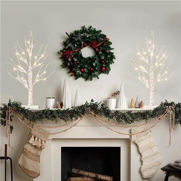 Vanthylit White Birch Tree with LED Lights - Set of 2, Tabletop Tree with - Picture 6 of 7